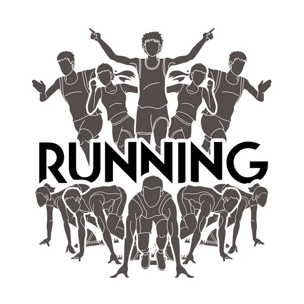 Grupo Personas Corriendo Con Texto Corriendo Marathon Runners Vector Gráfico — Vector de stock