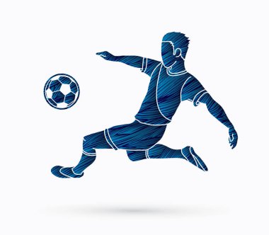 Futbolcu vurdu top, bisiklet tekme grafik vektör.