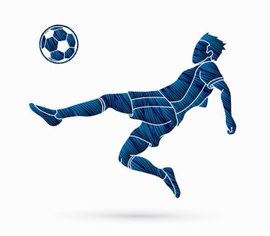 Futbolcu vurdu top, bisiklet tekme grafik vektör.