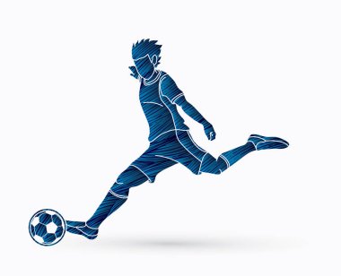 Çalışan ve bir top eylem grafik vektör tekme futbolcu