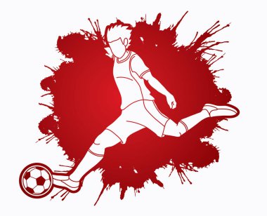 Çalışan ve bir top eylem grafik vektör tekme futbolcu