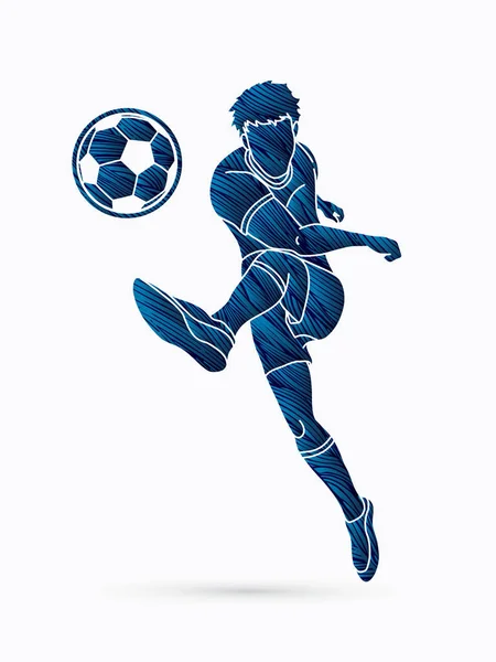Jugador Fútbol Corriendo Pateando Vector Gráfico Acción Bola — Archivo Imágenes Vectoriales