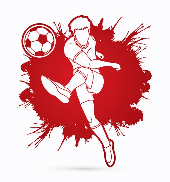 Joueur Football Qui Court Donne Coup Pied Vecteur Graphique Action — Image vectorielle