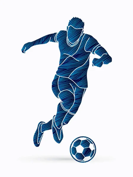 Joueur Football Qui Court Donne Coup Pied Vecteur Graphique Action — Image vectorielle