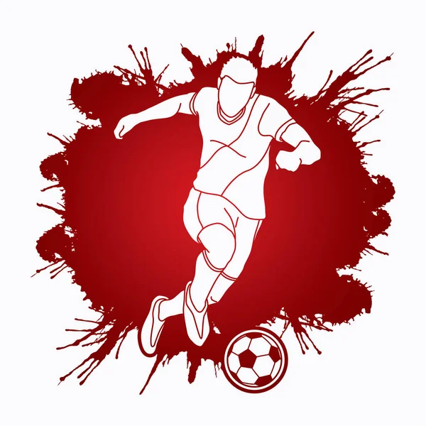 Joueur Football Qui Court Donne Coup Pied Vecteur Graphique Action — Image vectorielle