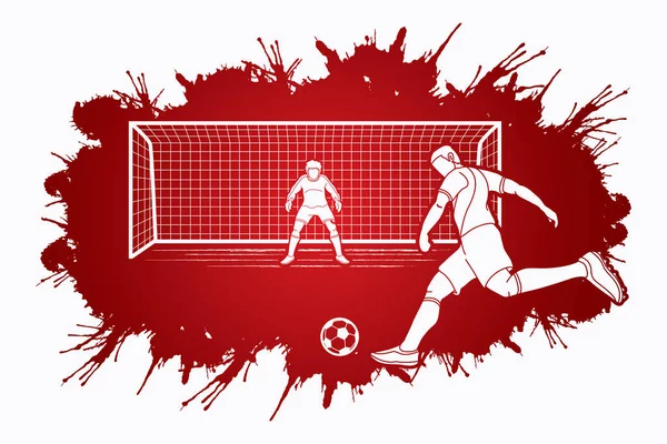 Calcio Giocatore Calci Palla Con Portiere Piedi Vettore Grafico Azione — Vettoriale Stock