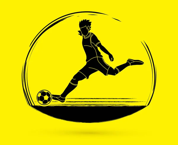 Soccer Player Running Kicking Ball Action Graphic Vector — Stock Vector