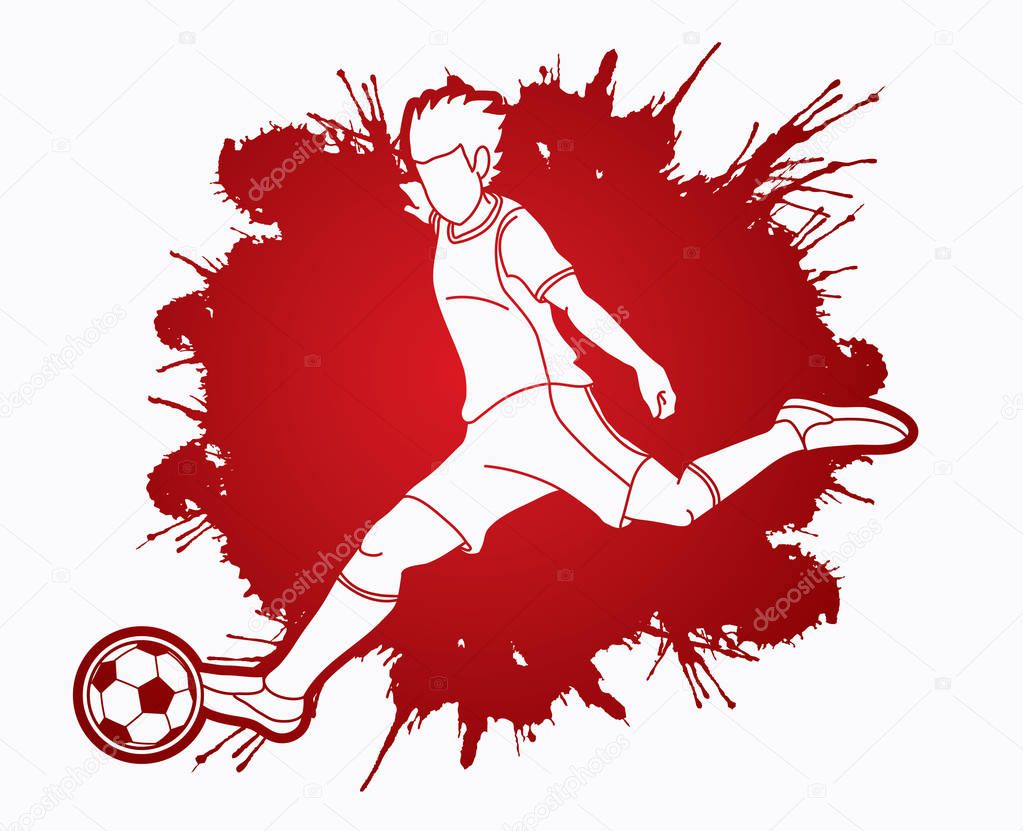 Soccer player running and kicking a ball action graphic vector