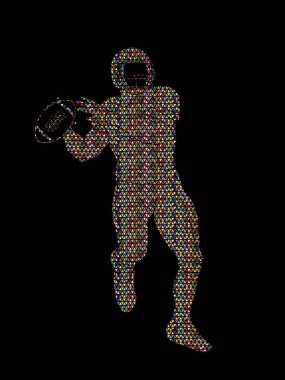 Amerikan futbolu oyuncu eylem, spor kavram grafik vektör.