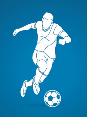 Çalışan ve bir top eylem grafik vektör tekme futbolcu