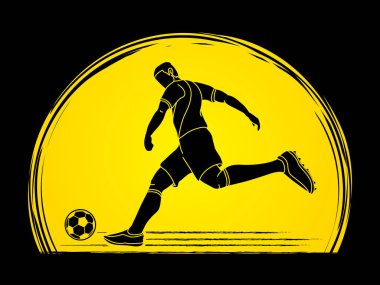 Çalışan ve bir top eylem grafik vektör tekme futbolcu