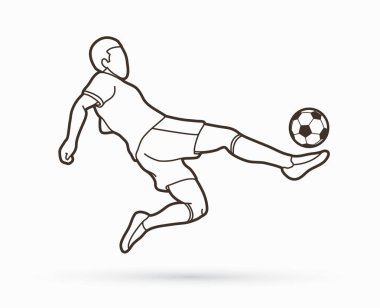 Futbolcu vurdu top, bisiklet tekme grafik vektör.
