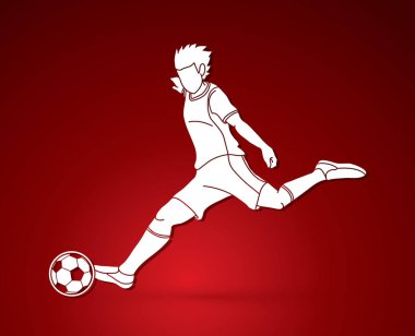 Çalışan ve bir top eylem grafik vektör tekme futbolcu