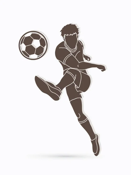 Soccer player running and kicking a ball action graphic vector