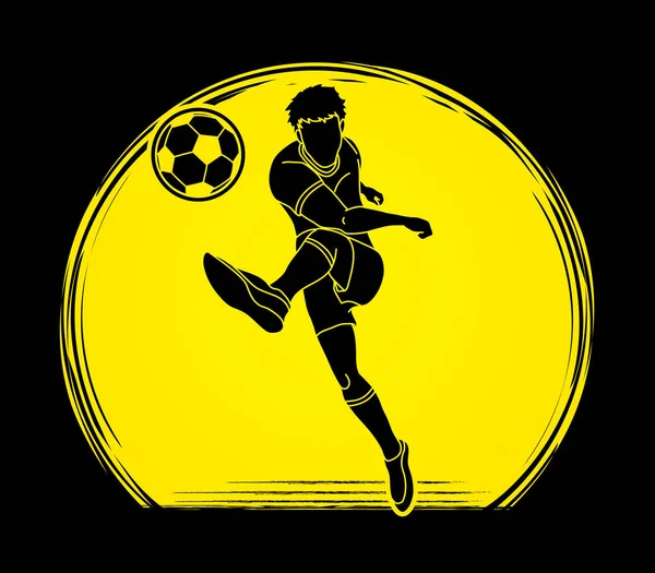 Joueur Football Qui Court Donne Coup Pied Vecteur Graphique Action — Image vectorielle