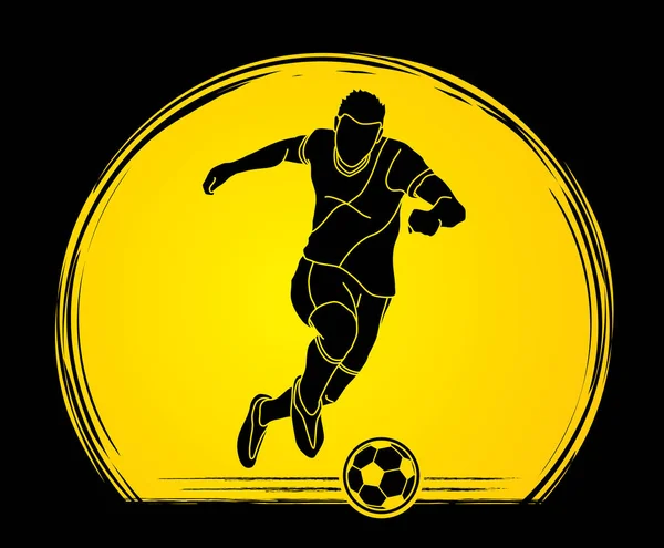 Joueur Football Qui Court Donne Coup Pied Vecteur Graphique Action — Image vectorielle