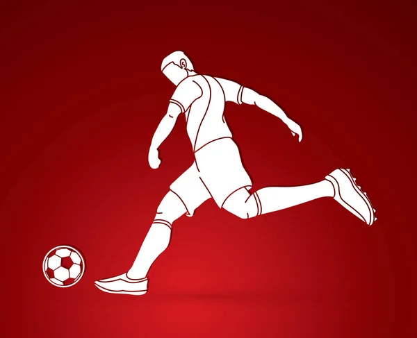 Jugador Fútbol Corriendo Pateando Vector Gráfico Acción Bola — Archivo Imágenes Vectoriales