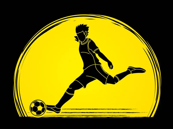 Joueur Football Qui Court Donne Coup Pied Vecteur Graphique Action — Image vectorielle