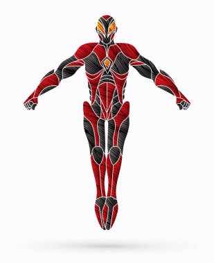 Süper kahraman robot Aksiyon, çizgi film süper kahraman grafik vektör.