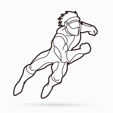 Aksiyon, çizgi film süper kahraman grafik vektör çalışan süper kahraman.