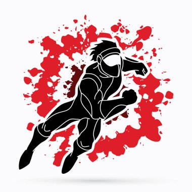 Aksiyon, çizgi film süper kahraman grafik vektör çalışan süper kahraman.