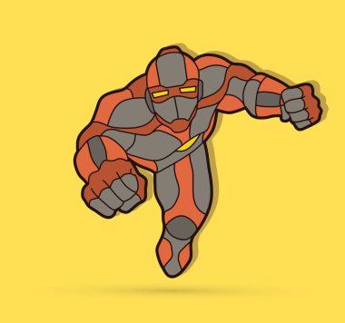 Aksiyon, çizgi film süper kahraman grafik vektör uçan süper kahraman Robot.