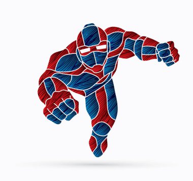 Aksiyon, çizgi film süper kahraman grafik vektör uçan süper kahraman Robot.