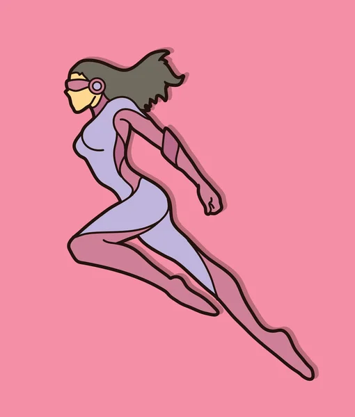 Superhero Flying Action Kobieta Kreskówka Superbohatera Skaczący Wektor Graficzny — Wektor stockowy