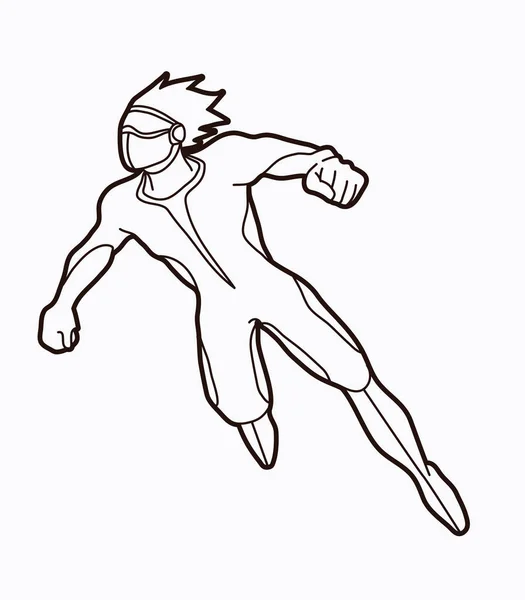 Superhéroe Volando Acción Hombre Dibujos Animados Superhéroe Saltar Vector Gráfico — Vector de stock