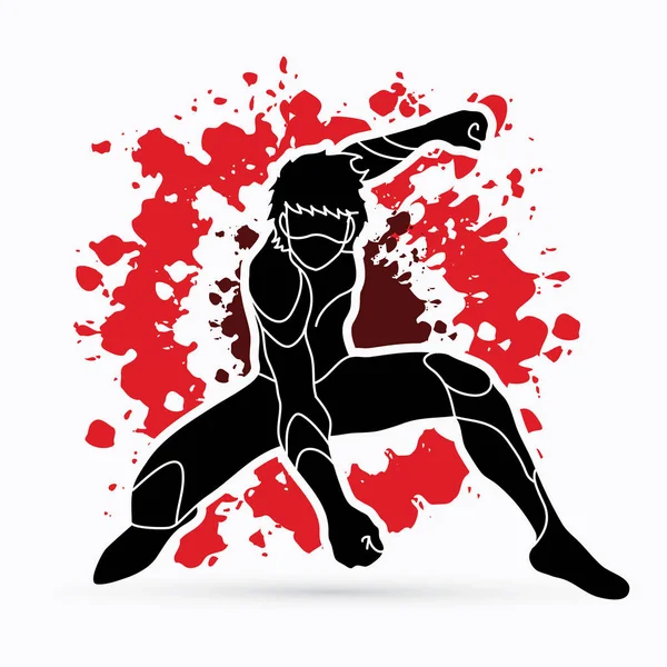 Superhero Landing Action Cartoon Superhero Man Graphic Vector — Stock Vector