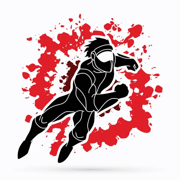 Aksiyon, çizgi film süper kahraman grafik vektör çalışan süper kahraman.