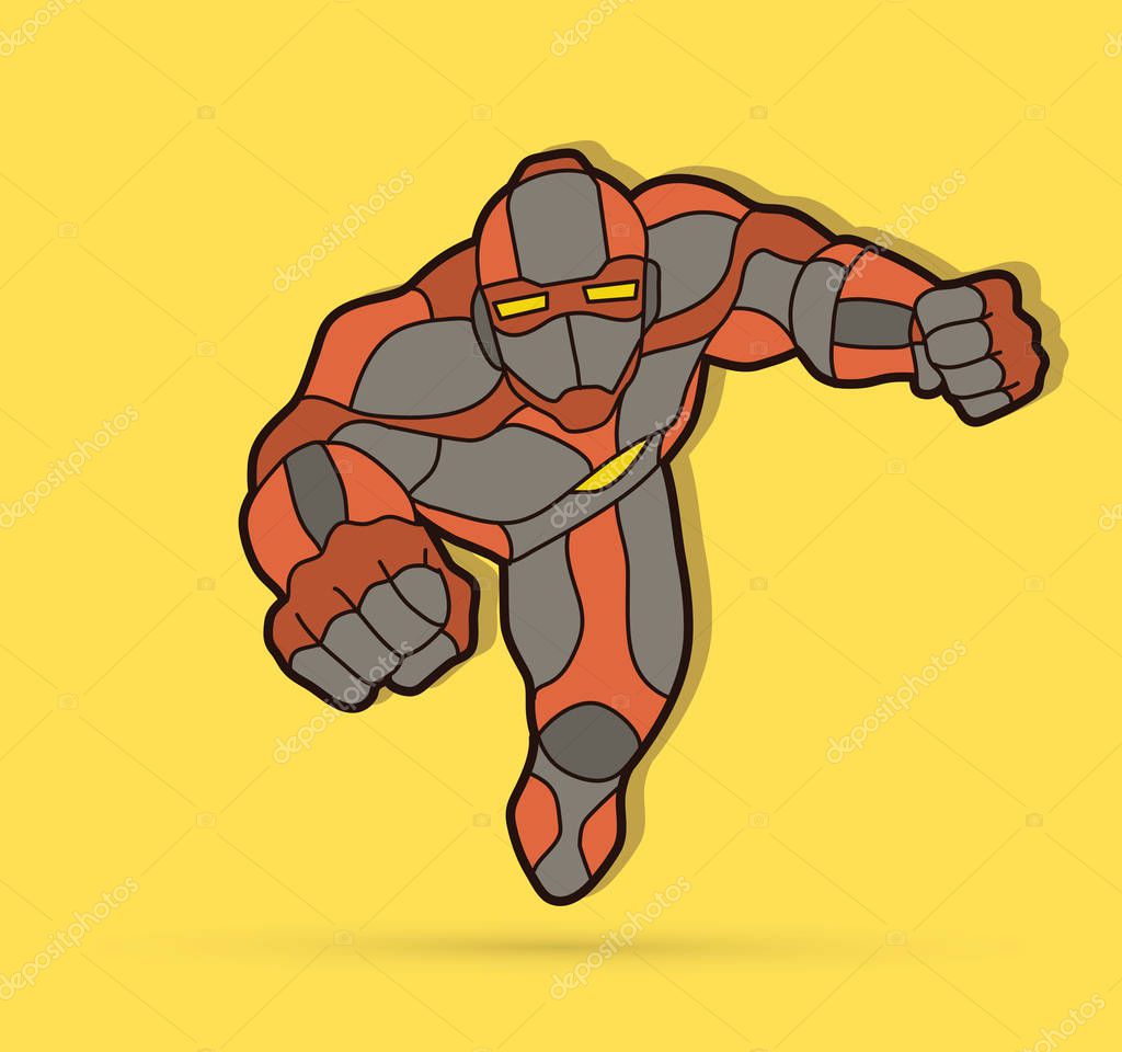 Superhero Robot flying action, Cartoon superhero graphic vector.