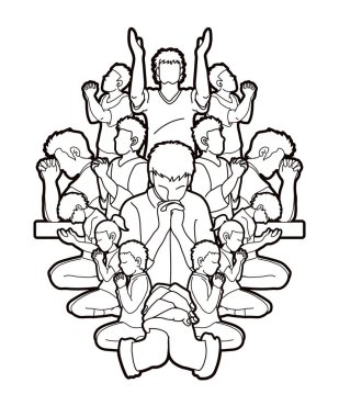 Grup dua, Hıristiyan dua birlikte karikatür grafik vektör