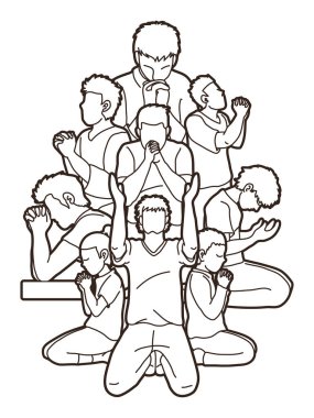 Grup dua, Hıristiyan dua birlikte karikatür grafik vektör