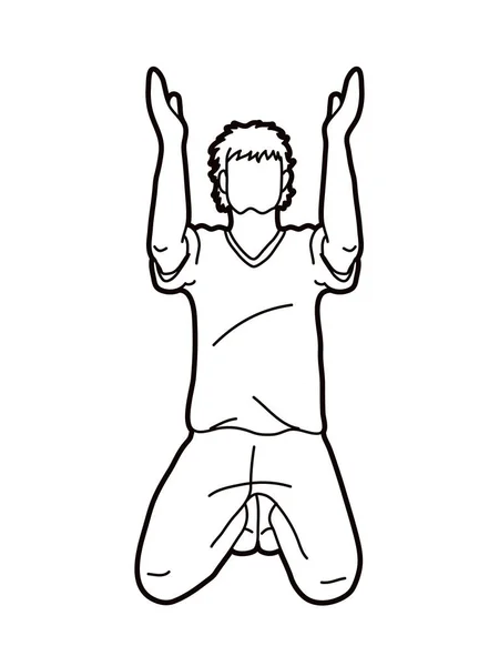 Dua Eller Yukarı Hıristiyan Dua Eden Karikatür Grafik Vektör — Stok Vektör