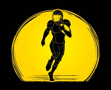 Amerikan futbolu oyuncu eylem, sporcu oyuncu, spor kavram grafik vektör.
