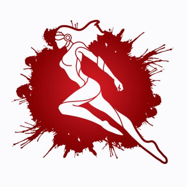 Aksiyon, çizgi film süper kahraman kadın grafik vektör atlama uçan süper kahraman.