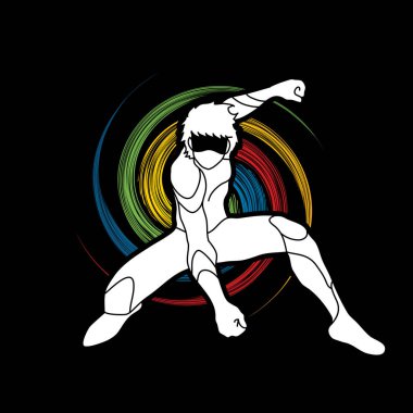 Aksiyon, çizgi film süper kahraman adam grafik vektör iniş süper kahraman.