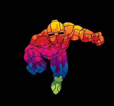 Aksiyon, çizgi film süper kahraman grafik vektör uçan süper kahraman Robot.