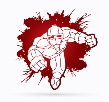 Aksiyon, çizgi film süper kahraman grafik vektör uçan süper kahraman Robot.