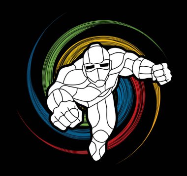 Aksiyon, çizgi film süper kahraman grafik vektör uçan süper kahraman Robot.