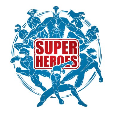 Grup süper kahraman eylem metin süper kahramanlar grafik vektör ile