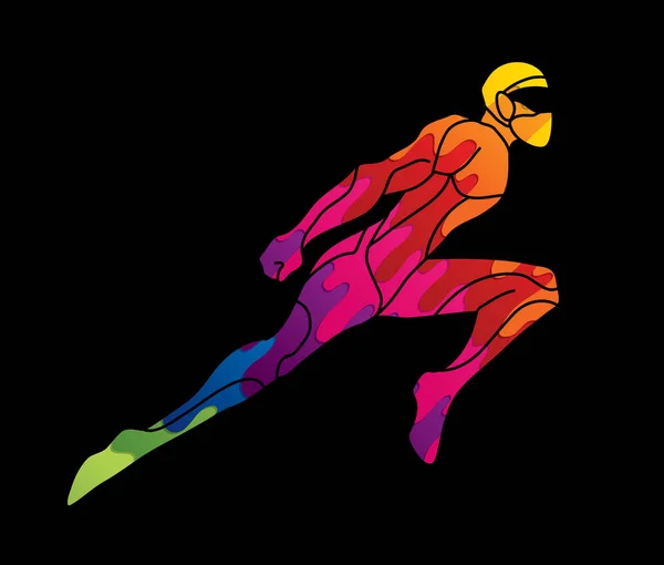 スーパー ヒーロー アクション 漫画のスーパー ヒーロー忍者ジャンプ グラフィック ベクトルを飛んで — ストックベクタ