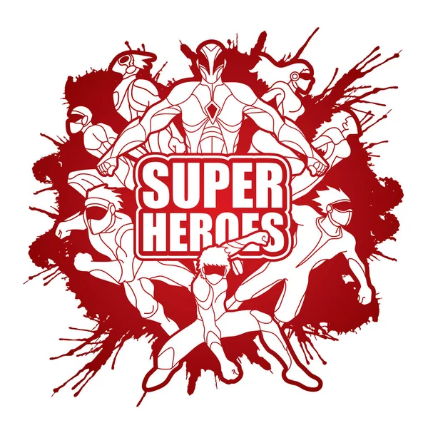 Group of Super Heroes action with text super heroes graphic vector