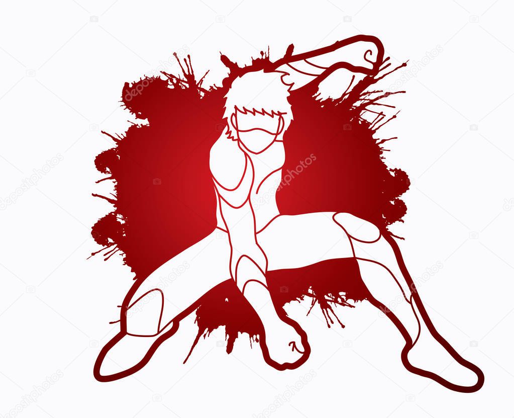 Superhero landing action, Cartoon superhero man graphic vector.