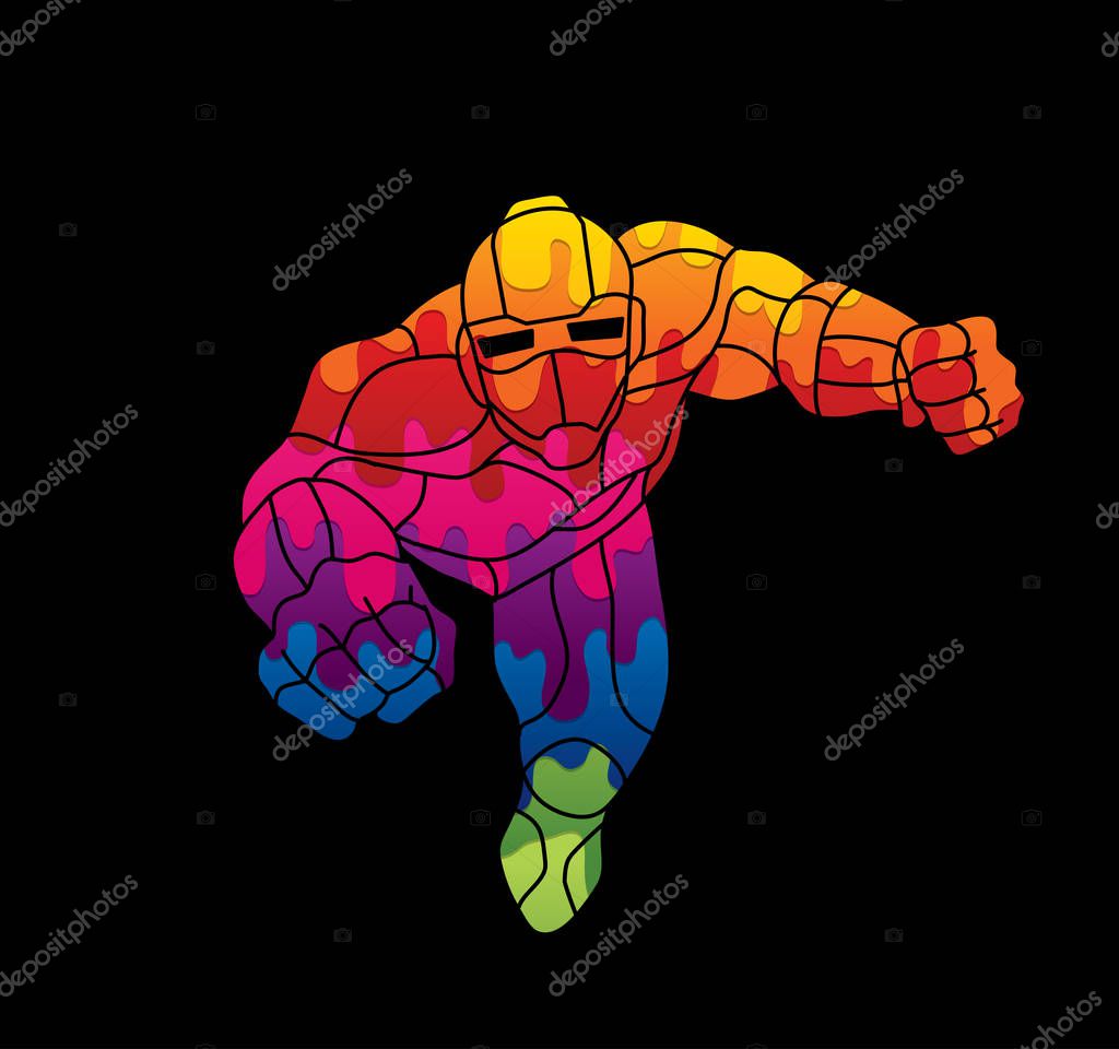 Superhero Robot flying action, Cartoon superhero graphic vector.