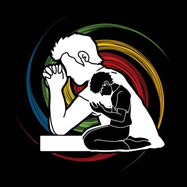 Dua, Hıristiyan birlikte dua, karikatür grafik vektör