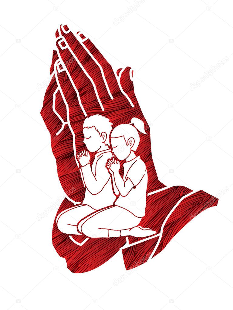 Prayer, Christian praying together , cartoon graphic vector
