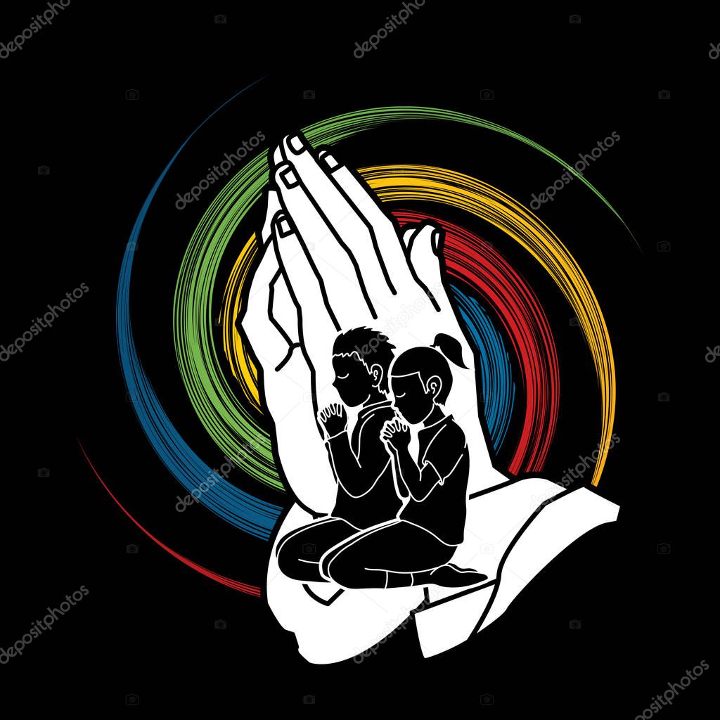 Prayer, Christian praying together , cartoon graphic vector
