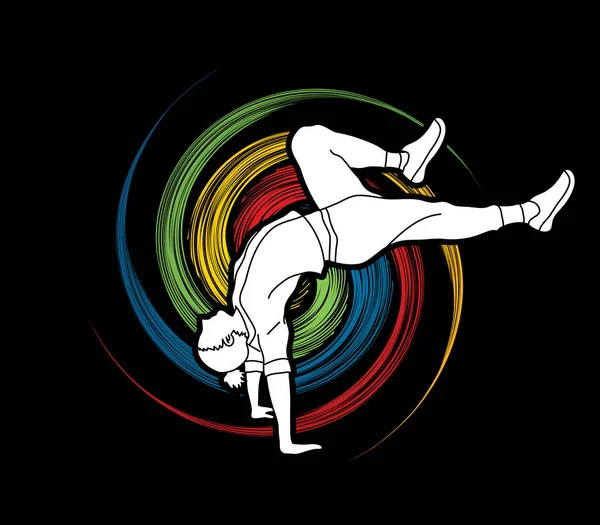 ストリート ダンス 男の子のダンス ヒップホップ ダンスのアクション グラフィック ベクトル — ストックベクタ